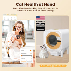 Automatic Self Cleaning Cat Litter Box WiFi Enabled Health Monitoring Real Time Data Tracking 33dB Ultra Quiet for Cat Household