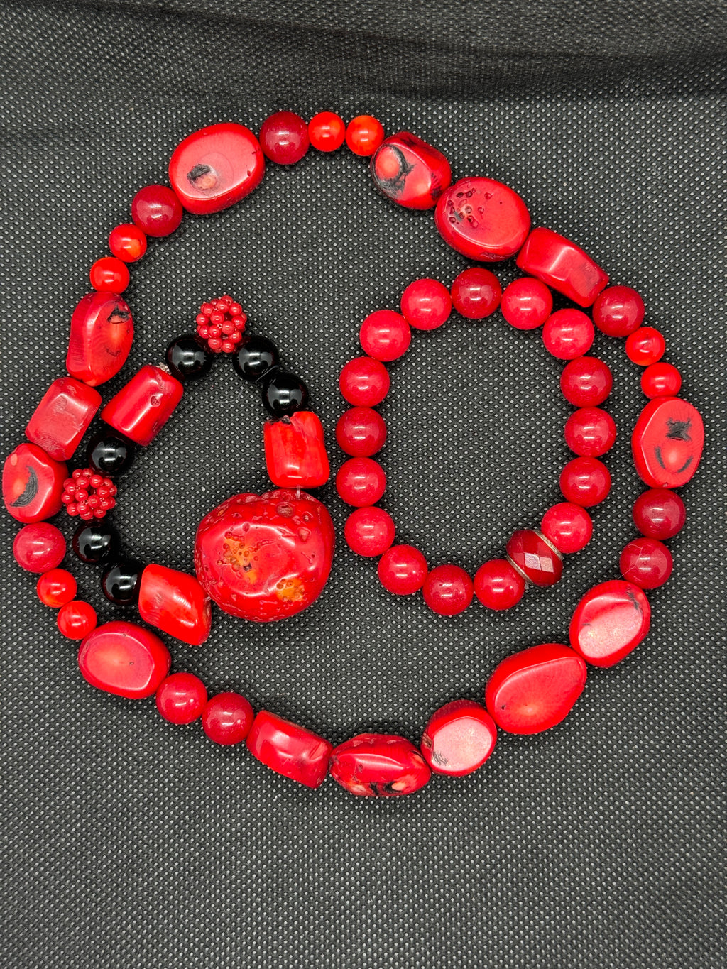 Red Coral Choker & Double Bracelet Set