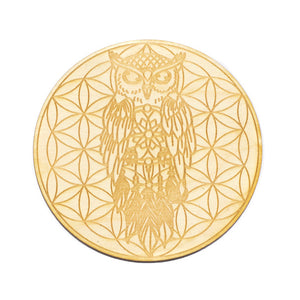 Owl Dreamcatcher Flower of Life Crystal Disc - 4 inch, Birch Wood