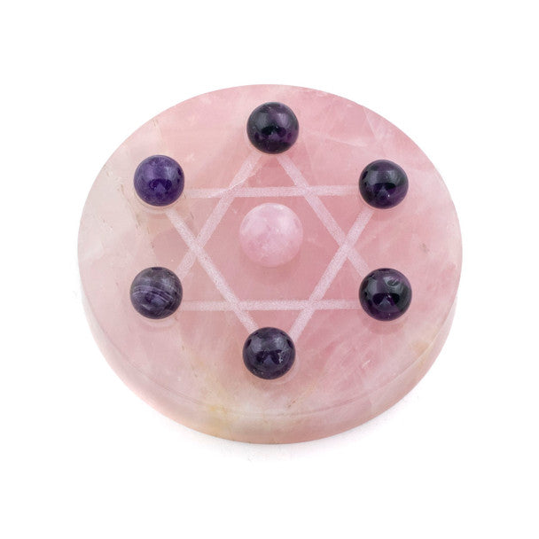 Rose Quartz Crystal Grid with Amethyst & Rose Quartz Marble Set